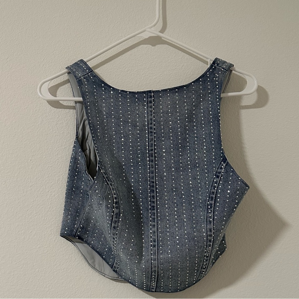 Never Worn Superdown Rhinestone Denim Corset Top … - image 5